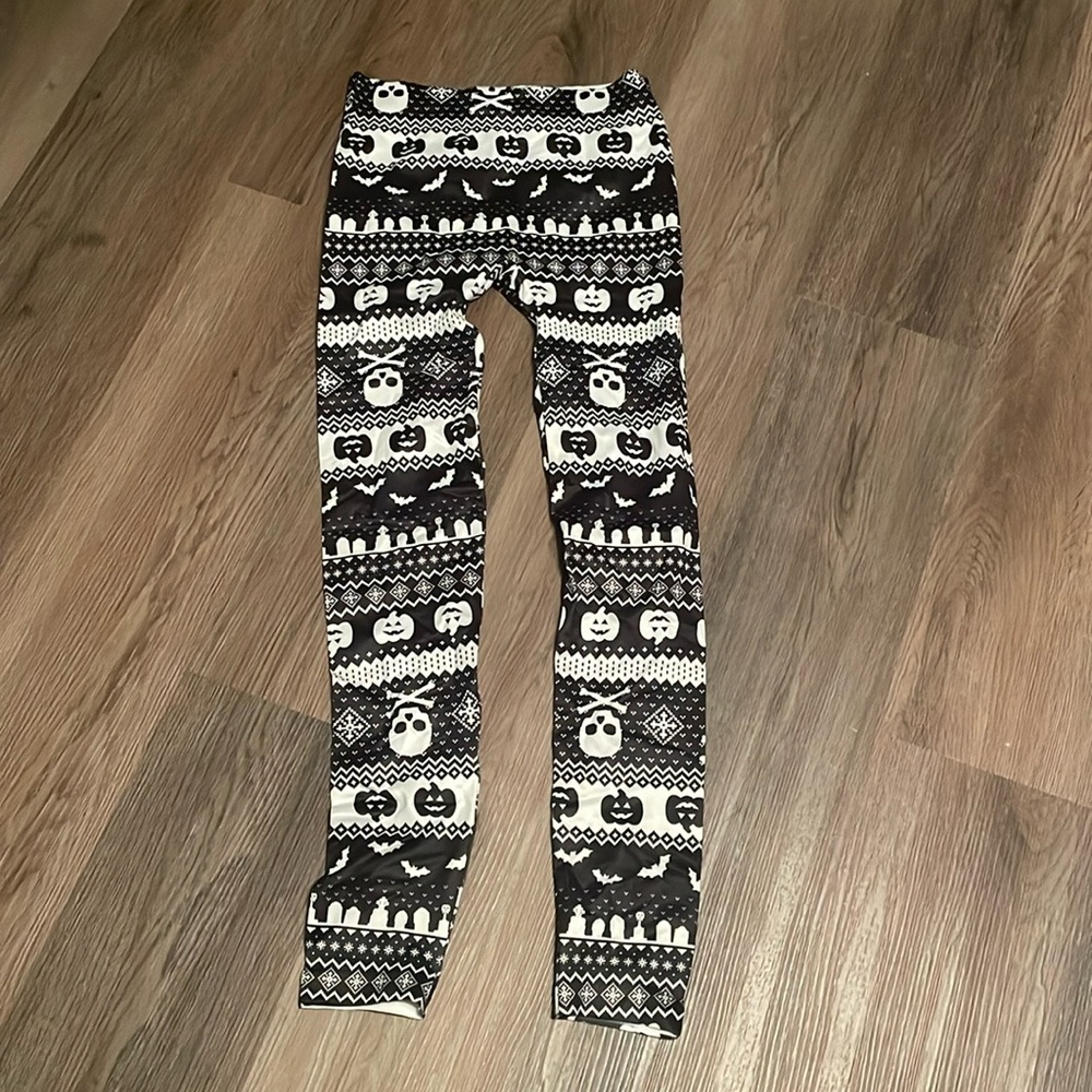 No Boundarie 🎃Halloween Skulls Pumpkins Bats Slip On Leggings, small (3-5)